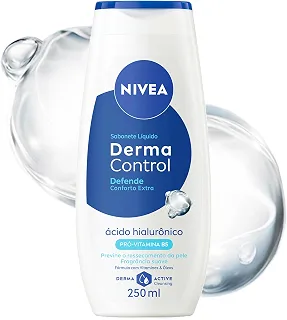 NIVEA Sabonete Líquido Derma Control Defende 250ml, Limpeza Corporal, Previne Ressecamento, Ácido Hialurônico, Pele Suave