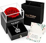 Kit Presente Rosa Eterna Com Colar Eu Te Amo 100 Idiomas Caixa De Luxo E Sacola