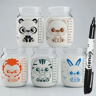 5 Potes de Vidro Armazenar Leite Materno ou Papinha com Graduação 200ml - Kawaii NENOS