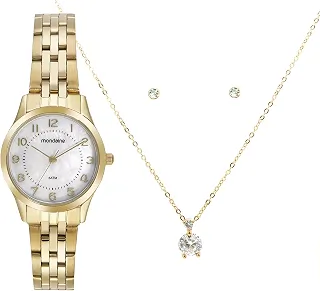 Kit Relógio Feminino Dourado Mondaine Com Semi-joias 32796LPMKDE1K1