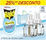 Raid Repelente Elétrico Líquido Family 45 Noites, 2 Refis de 32,9ml