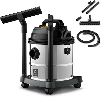 Electrolux Aspirador água pó função sopro compacto liquidos quimicos inox 1800W 20L total 15L util protetor termico GT20i 220V