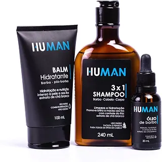 Kit para Barba Human - Shampoo 3 em 1 + Balm Hidratante + Óleo de Barba 30ml