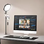 PQRQP Anel de luz para mesa, iluminação suave para chamadas de zoom e vídeo, luz de selfie com suporte e suporte de telefone, luz de webcam CRI 97+ para gravação, transmissão, escritório em casa