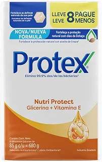 Protex Nutri Protect Vitamina E e Glicerina Sabonete em Barra, 8x85g