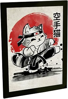 Quadro Decorativo Gato Engraçado Artes Marciais Japão Anime Decoração Poster Quarto Sala