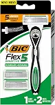 BIC, Barbeador, Flex 5 Sensitive Recarregável, 1 Cabo + 2 Refis