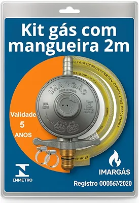 Kit Registro Regulador Gás Cozinha Kit Com Mangueira 2 metros Para Botijão 13kg Residencial