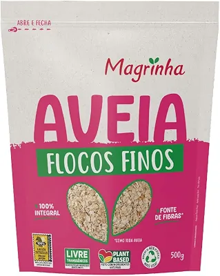 Aveia Da Magrinha 500g – Flocos Finos, Integral, Fonte de Fibras, Sem Lupas de Alto Teor, Ideal para Mingaus, Receitas e Café da Manhã Saudável