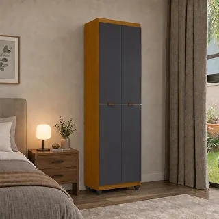 Multiuso Guarda-Roupa De Solteiro Modelo Clean 4 Portas 6 Nichos Direto Da Fábrica (Cedro/Onix)