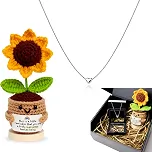 Kit Presente Feminino Colar em Aço Inox Pingente de Coração + Porta Joias em Caixa Luxo Elegante + Girassol em Crochê Crochet Pronto Presentear Delicado Aniversário Dia das Mães Natal Namorados