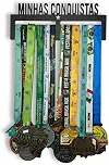 Quadro Porta Medalhas Grande para 30 Medalhes - Expositor Minhas Conquistas de MDF Preto e Acrílico Dourado