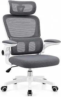 Cadeira de Escritório Suporte Lombar Ergonômico Malha Respirável Mesh Apoio Cabeça Confortavél Art Cadeiras Presidente Premium (Cinza e Branco)