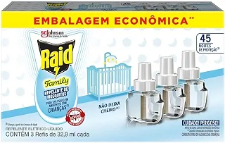 Raid Repelente Eletrico Líquido Family, 45 Noites de Proteção, 3 Refis