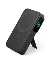 Anker MagGo Power Bank, Carregador Portátil com Certificação Qi2 de 15W, Compatível com MagSafe, 10.000mAh, Tela Inteligente e Suporte Dobrável, para iPhone 17/15/14/13/12, Inclui Cabo USB-C, Preto