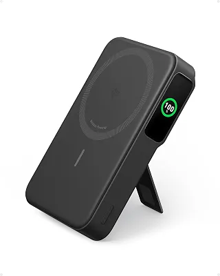 Anker MagGo Power Bank, Carregador Portátil com Certificação Qi2 de 15W, Compatível com MagSafe, 10.000mAh, Tela Inteligente e Suporte Dobrável, para iPhone 17/15/14/13/12, Inclui Cabo USB-C, Preto