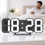 Relógio Digital LED 3D de Mesa e Parede com Despertador Alarme Temperatura Data Hora Display com Brilho Ajustável Sensor de Luz Noturna Alimentação USB para Quarto Sala Escritório Decoração Moderno 5V