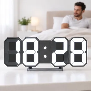 Relógio Digital LED 3D de Mesa e Parede com Despertador Alarme Temperatura Data Hora Display com Brilho Ajustável Sensor de Luz Noturna Alimentação USB para Quarto Sala Escritório Decoração Moderno 5V