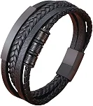Pulseira Masculina de Couro 4 em 1 'Modern Style' – Couro Legítimo e Aço Cirúrgico 316L com Fecho Magnético – Cor Preta – Estilo Sofisticado e Versátil – Acompanha Bolsa de Veludo