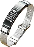 Pulseira Masculina 'Blessed Man' com Oração do Pai-Nosso – Aço Inoxidável – Acompanha Bolsa de Veludo