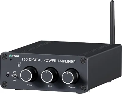 Amplificador Estéreo Bluetooth VEDO BT10A 100Wx2, Mini Classe D para Caixas de Som Passivas, com Entrada RCA e Fonte 24V/4.5A - Ideal para Sala, Quarto Escritório ou Área Externa de Som