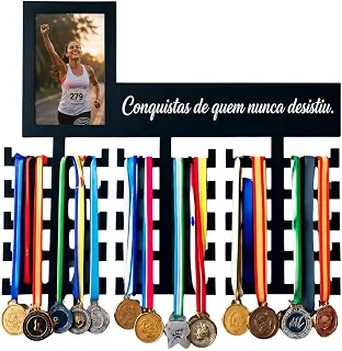 Porta Medalhas de Parede com Foto 30 Medalhas MDF Preto - MAMU Store