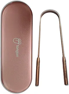 Raspador de Língua de Cobre 100%, com Estojo Metálico em Aço Inox para Armazenamento, Qualidade Premium, Caixa de Proteção, Case, Higiene Bucal