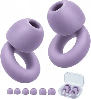 Protetor Auricular Redutor de Ruído para Dormir, Estudar e Trabalhar, Tampão de Ouvido em Silicone Reutilizável com 3 Tamanhos P M G e Estojo, 1 Par, Roxo