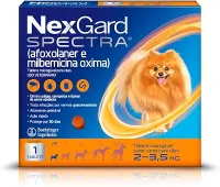 NexGard Spectra Antipulgas e Carrapatos e Vermífugo para Cães de 2 a 3,5kg - 1 tablete
