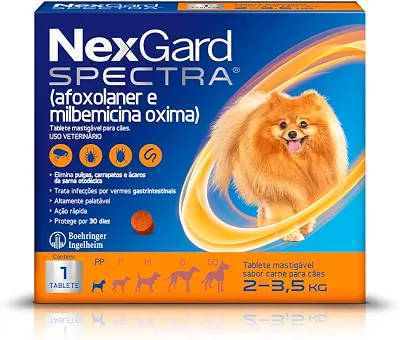 NexGard Spectra Antipulgas e Carrapatos e Vermífugo para Cães de 2 a 3,5kg - 1 tablete