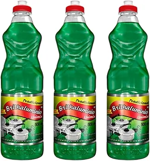 Kit 3 Brilha Alumínio Tradicional Unimix Limpa e Dá Brilho em Utensílios de Alumínio 500ml