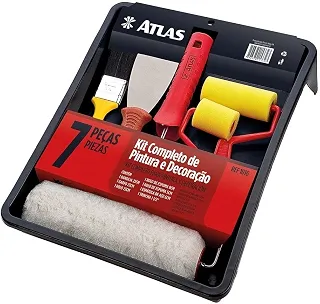 Atlas - Kit para Pintura, Contém Bandeja, Trincha, Espátula, Rolos de Espuma e de Poliéster