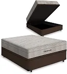 Cama Box Baú Queen Marrom + Colchão De Molas Ensacadas - Ortobom - AirTech SpringPocket 158x198x67cm