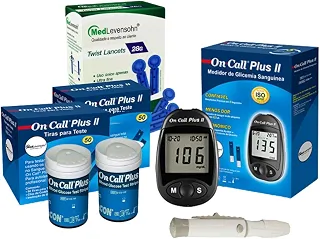 On Call Plus II: Kit Glicose - Monitor + 100 Tiras + 100 Lancetas