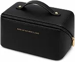 Bolsa Necessaire Feminina Grande Impermeável Porta Maquiagem Viagem Organizador de Cosméticos Joias e Acessórios Couro Sintético Resistente Dupla Camada Zíper Reforçado Luxo Alta Capacidade (PRETO)