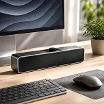 Caixa de Som para PC Soundbar Estéreo USB e P2 3,5mm 6W, Plug and Play com Botão de Volume, Alto-Falante de Mesa Compacto para Computador, Notebook, Monitor e TV, Home Office, Estudos e Jogos, Preto