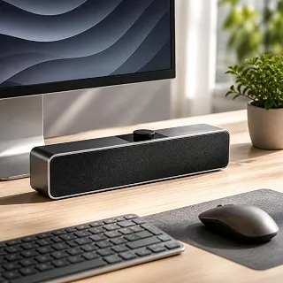Caixa de Som para PC Soundbar Estéreo USB e P2 3,5mm 6W, Plug and Play com Botão de Volume, Alto-Falante de Mesa Compacto para Computador, Notebook, Monitor e TV, Home Office, Estudos e Jogos, Preto