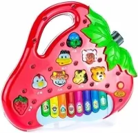 Piano Teclado Musical Infantil Sons Luz Eletrônico Morango Brinquedo Educativo para Bebê Criança