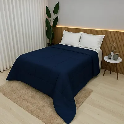 Edredom Roma – Micropercal 90 g/m², Manta Resinada 120 g/m², 100% Poliéster, Toque Macio – Tamanhos Solteiro, Casal, Queen e King (Azul Marinho, Solteiro)