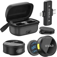 Kit 2 Microfones de Lapela aGold - Profissional - Com Imã Sem Fio + Case de Carregamento - Bluetooth - Redução de Ruído Até 12 Horas Autonomia a Compatível com Camera, iPhone, Android e USB-C.