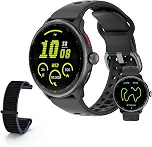 Bettdow SmartWatch GPS, Relogio Smartwatch Masculino e Feminino, 1,43 polegadas HD AMOLED, chamada Bluetooth, Esportivos relógio com voz por IA, Compatível com Android iOS, 2 Pulseiras (preto)