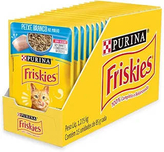 PURINA FRISKIES Peixe Branco ao Molho Úmida 85g 15un Gatos Adultos