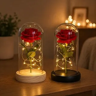 Cúpula Rosa Encantada A Bela e a Fera Luminária Grande 20cm Flor Vermelha Artificial Presente Dia dos Namorados Romantico Aniversário Natal Decoração Lembrancinha - LVLOGISTICA