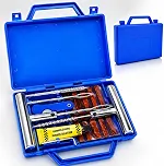 Kit Reparo de Pneus com 12 peças com Maleta Portátil - Fácil Para Transportar Leve e Seguro. Para Pneus de Carro Moto e Bicicleta/Bike Acompanha,Macarrão, Escariador, Aplicador, Estilete e Cola