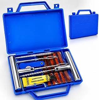 Kit Reparo de Pneus com 12 peças com Maleta Portátil - Fácil Para Transportar Leve e Seguro. Para Pneus de Carro Moto e Bicicleta/Bike Acompanha,Macarrão, Escariador, Aplicador, Estilete e Cola