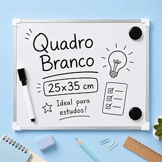 Quadro Branco Lousa Magnética 25x35cm com Caneta e Apagador – Ideal para Escritório, Escola, Estudos e Organização