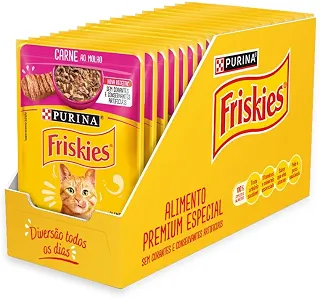 Pack Nestlé Purina Friskies Ração Úmida Para Gatos Adultos Carne Ao Molho - Com 15 Sachês 85g