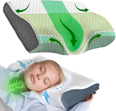 Travesseiro Cervical Ortopédico PREMIUM para Coluna com Espuma Viscoelástica Anatomico 50x30cm Almofada de Memoria de Pescoço Hipoalergênico Suporte para Dores na Coluna Almofada de Pescoço JadeVic