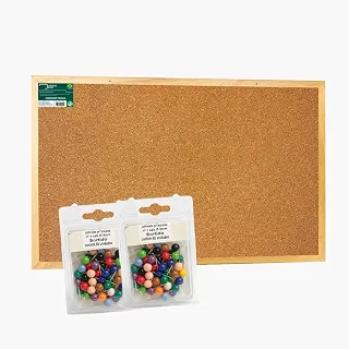 Quadro de Cortiça 90x60 com 120 Alfinetes Mural de Fotos, Recados e Organização para Escritório e Home Office e Hospitais