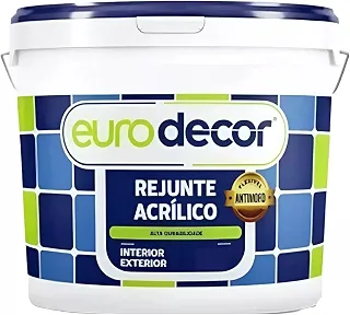 Rejunte Acrílico Euro decor Cores Porcelanato - Selador Impermeável de Alta Resistência Contra Mofo e Fungos - Ideal para Banheiros, Cozinhas e Áreas Internas - Acabamento Premium (Preto, 1KG)